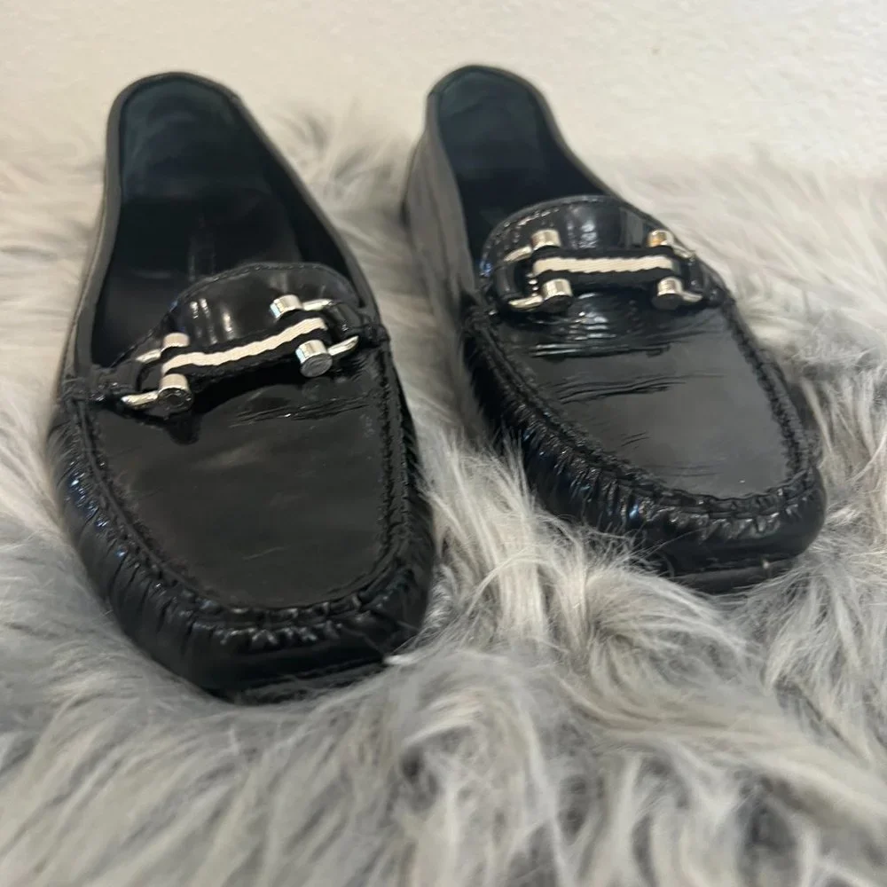 BALLY BLACK Womens Loafers Signature Striped Ribbon Horsebit Loafers Sz‎ US 6